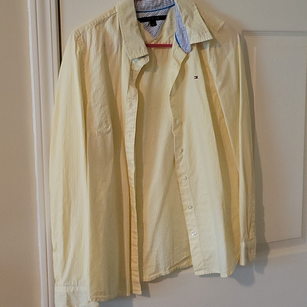 Tommy Hilfiger yellow & white stripes button up.